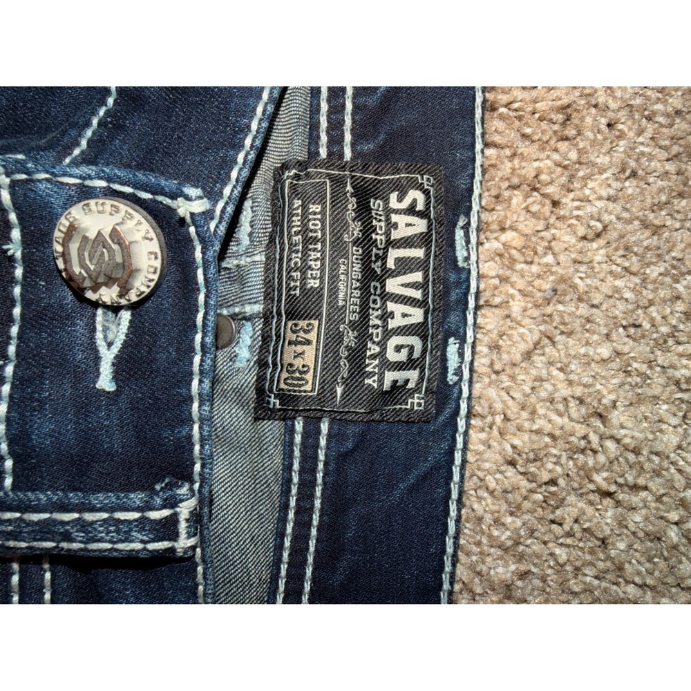 Salvage Supply Co Riot Taper Jeans Mens 34x30 Dark Wash Athletic Fit Denim(657)) - Picture 2 of 8